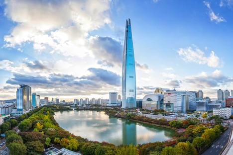 Lotte World Tower der fünfthöchste Wolkenkratzer der Welt steht in Seoul
