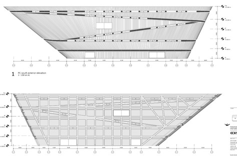 Longgang von Mecanoo, schräge, überhängende Fassaden aus Beton und Aluminium
